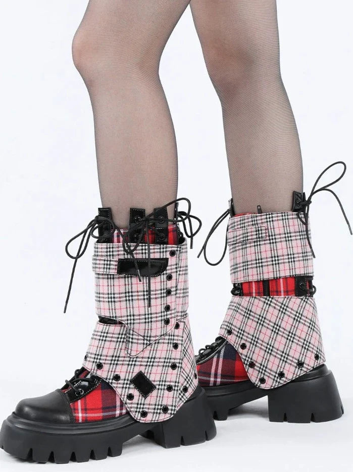 Check Short Boots Rock Studded