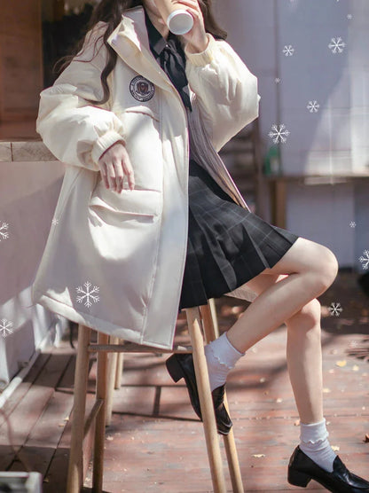 College Hoodie Style Jacket White Penguin Down