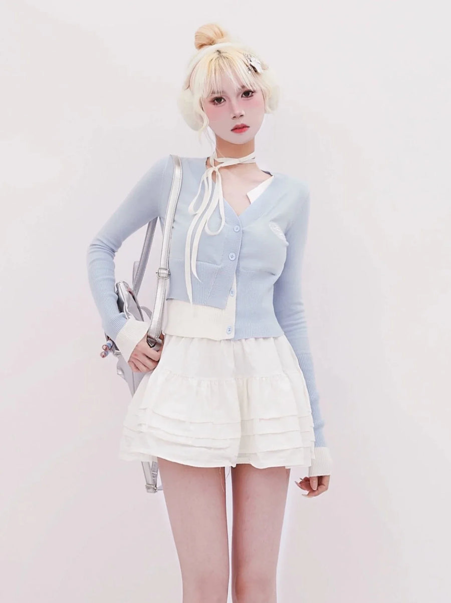 Two Blue Retro Piece Ice Girly Faux Cardigan