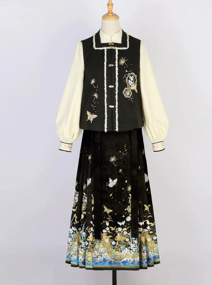 Weste Rock Plissee Bluse Wunderschöner Schmetterling