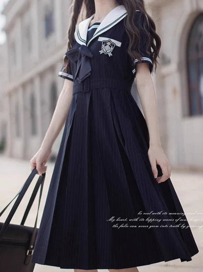 Collar Black + Sailor Emblem Striped Badge Ribbon Dress