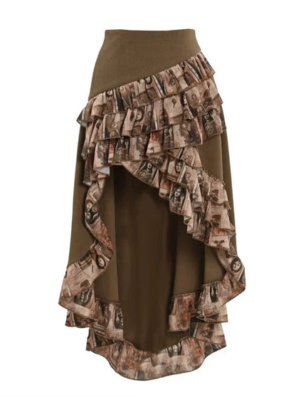 バッグフリルトレーリングスカートPUウエストスチームパンクアンティークレトロ