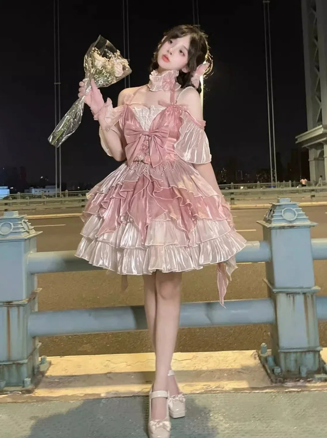 ふわふわのエレガントなピンクのプリンセスドレスフラワーフェアリーセット