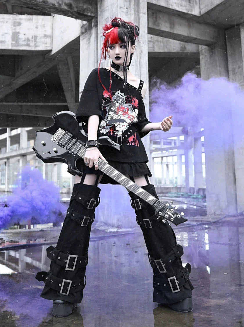 取り外し可能なキュロット、胸元スプライシングフェイクダークツーピースパンク