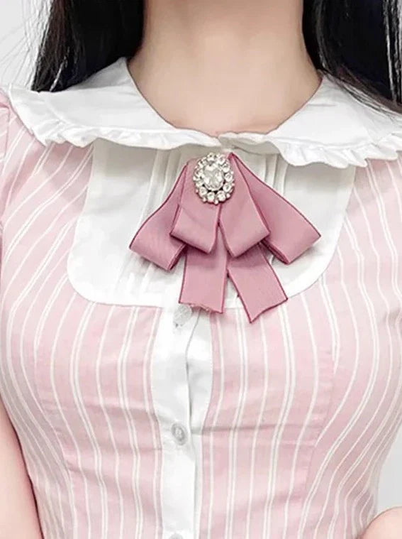 Gestreiftes Top mit Schleife und Puffärmeln, süß