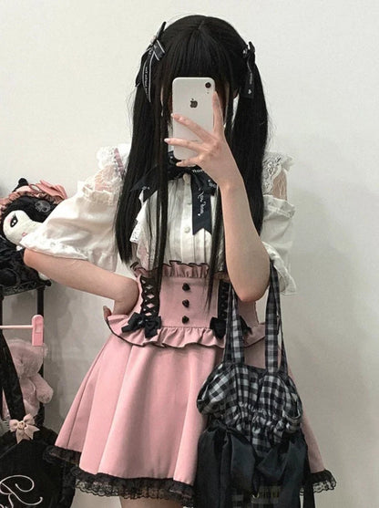 レースシアーショルダーケープマインリボンシャツ