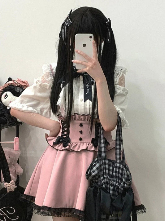 レースシアーショルダーケープマインリボンシャツ