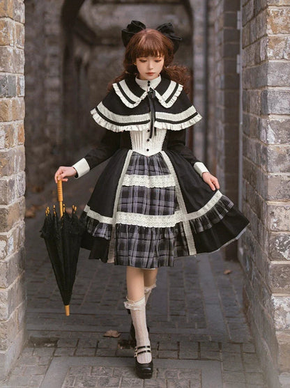 Night Check Elegant White Short + Dress Cape