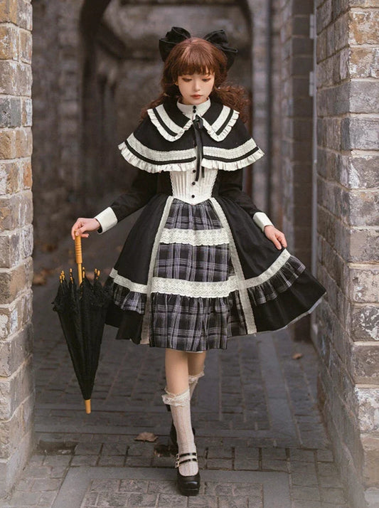 Night Check Elegant White Short + Dress Cape