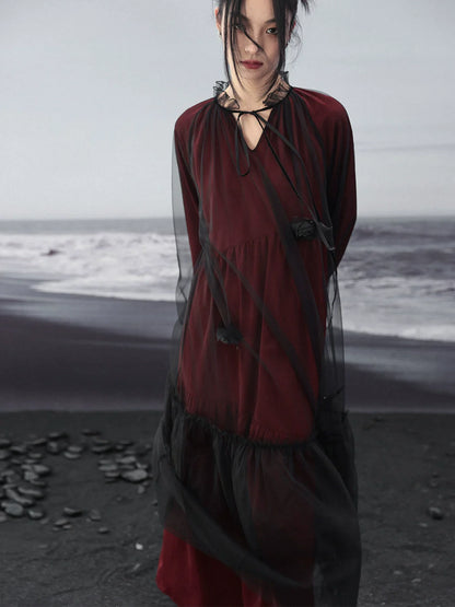 Loose See-through Shirt Dark Dress Mesh Contrast