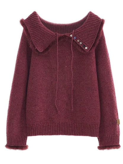 Knit Button Sweater One-shoulder