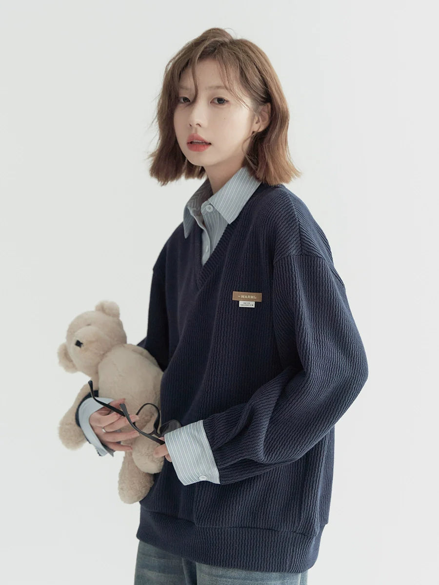 Piece Shirt Point Sweatshirt Design Two One Faux