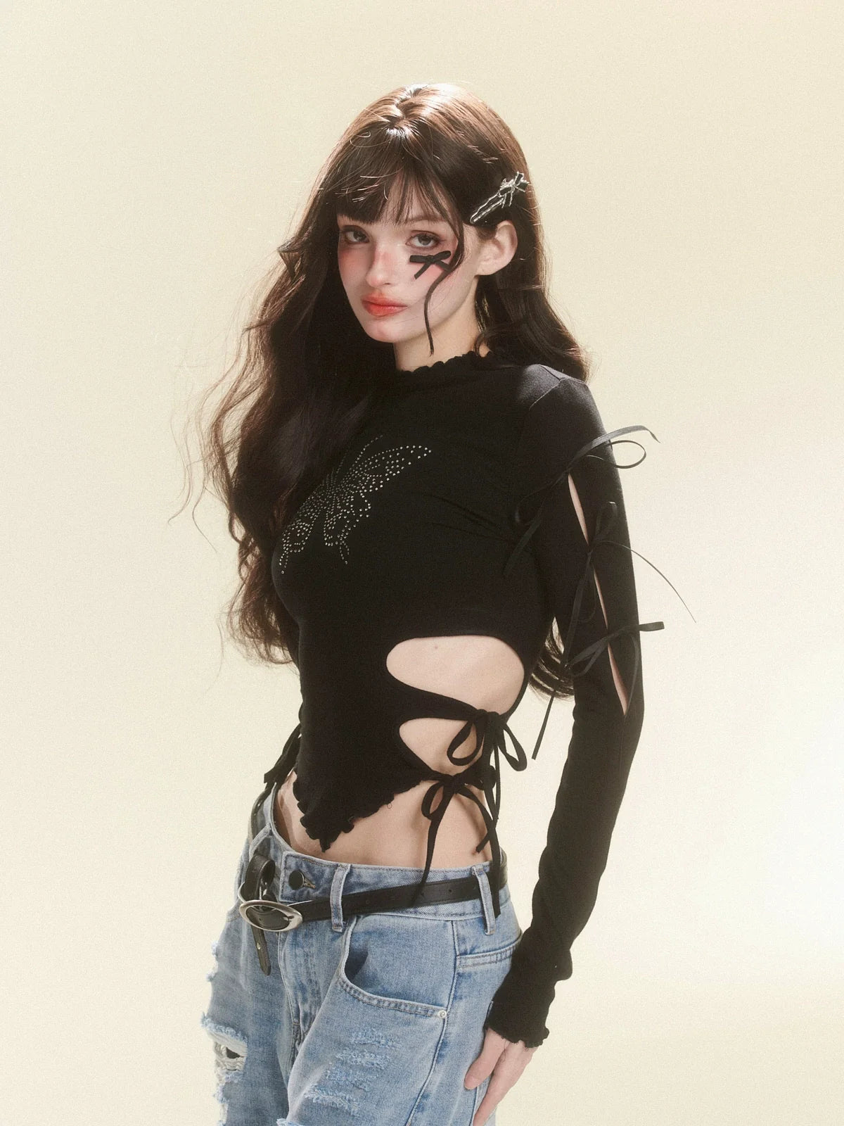 Tops Dunkles Design Schmetterling Schmale Taille