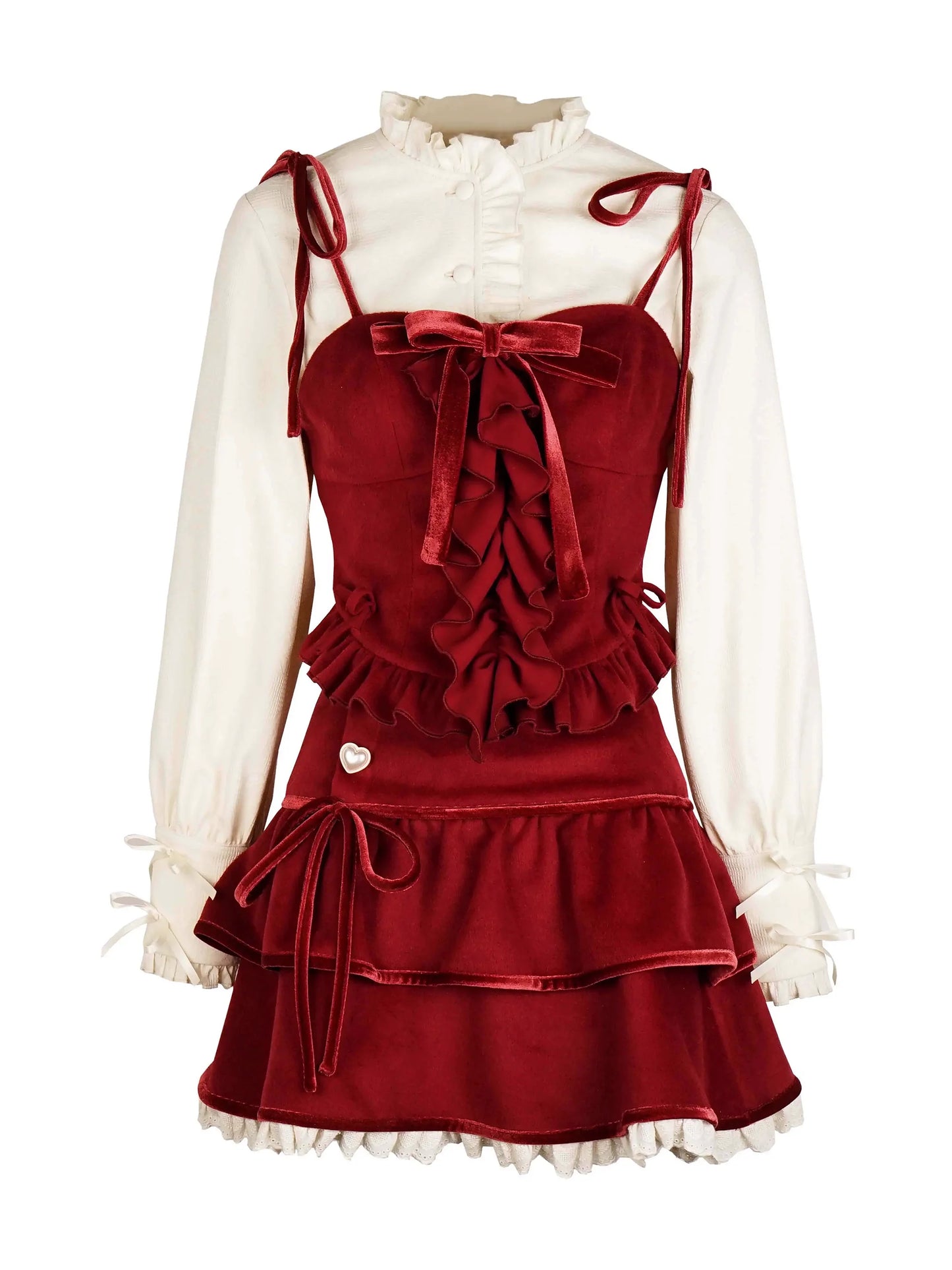 Band Rüschen Kurze Jacke Singen Stehen Farbe Dunkle Muster Hemd Rock Anzug