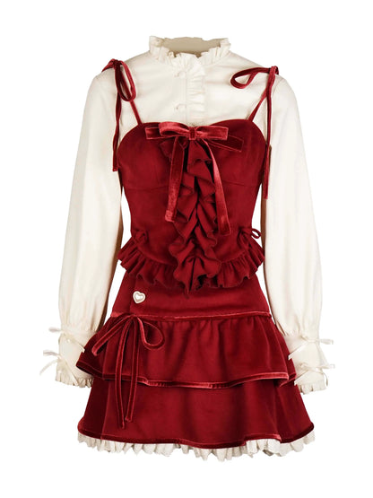 Band Rüschen Kurze Jacke Singen Stehen Farbe Dunkle Muster Hemd Rock Anzug