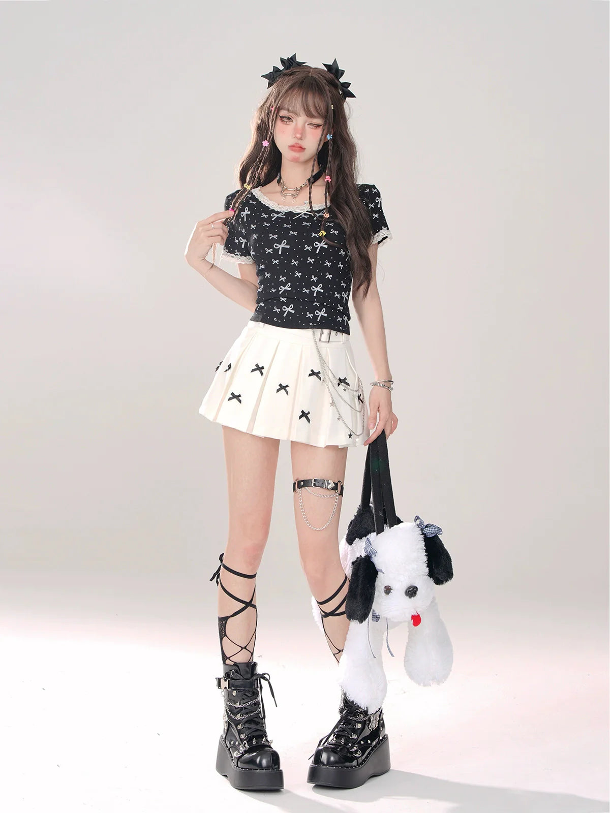 Lace Ribbon T-Shirt Girly Slim