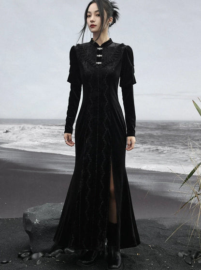 Rock Retro Schlitz Lange Dunkle Spitze Spleißen