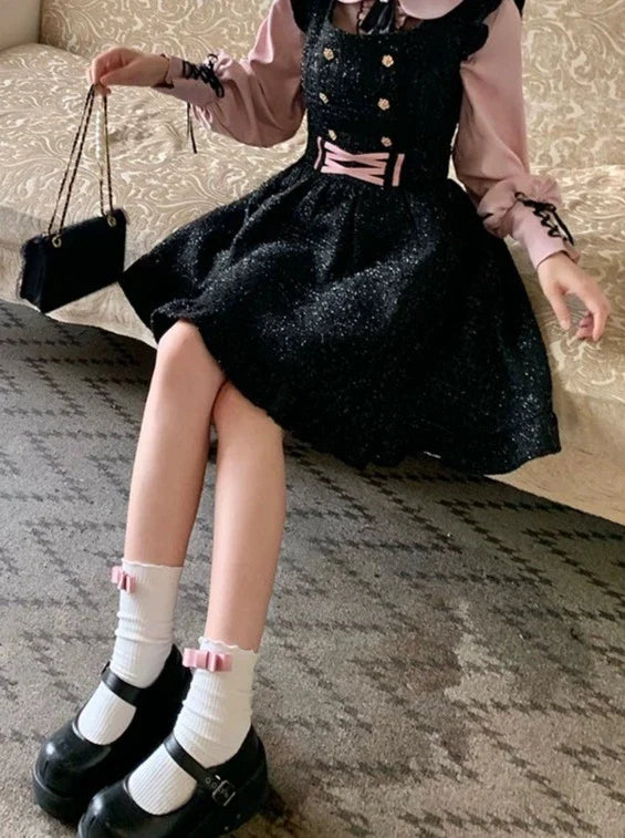 Glänzend rosa Dolly Strapsrock-Shirt