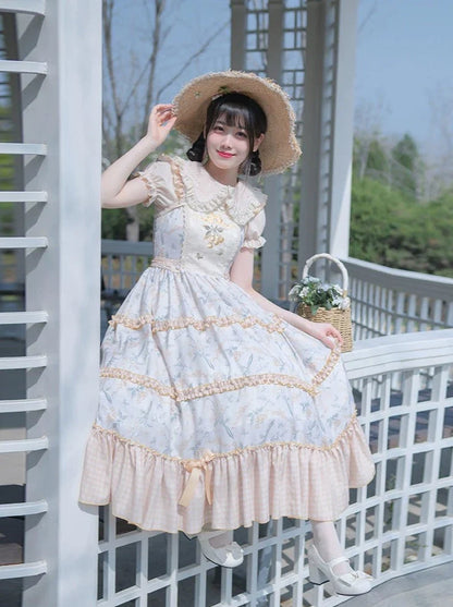 Lolita-Sommerrock mit süßem Druck und Blumenstickerei