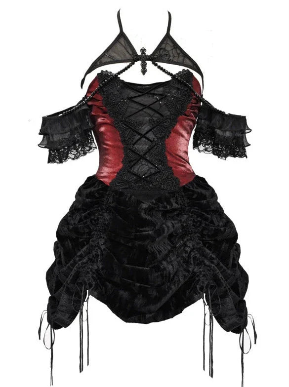 Bustier Gothic Neck Spider Kordelzug Samtkleid Neckholder