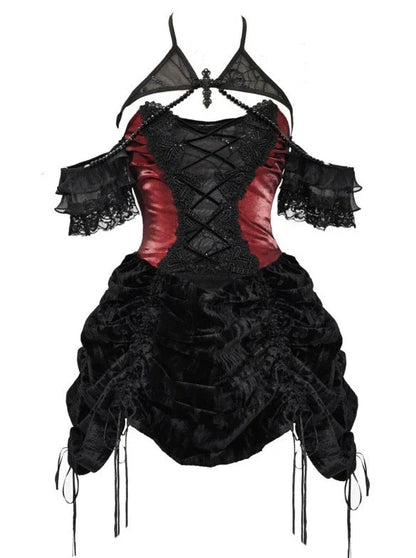 Bustier Gothic Neck Spider Kordelzug Samtkleid Neckholder
