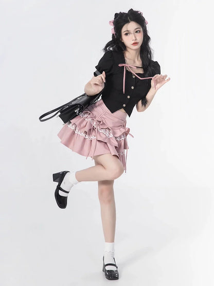 Rock Hals Rüschen Ärmel Kuchen Spitze Top Square Puff