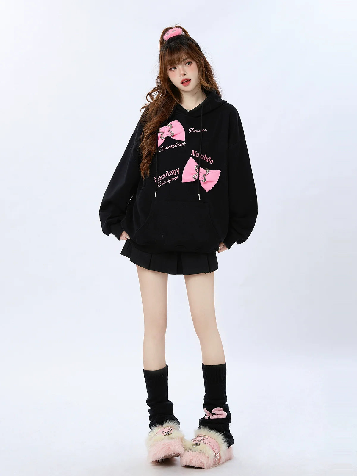 バッグ オーバーサイズ リボン ルーズトップ フード付き