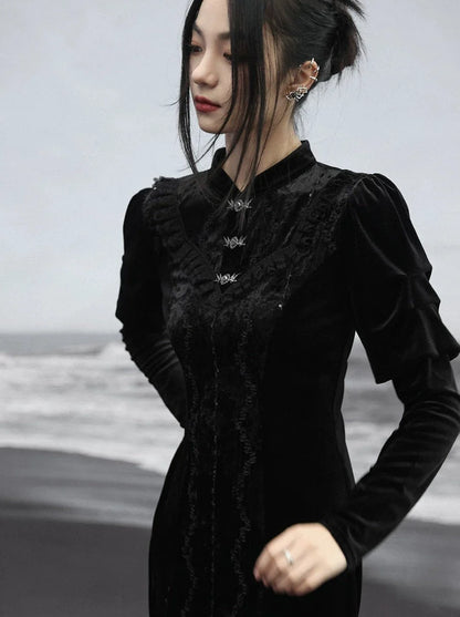 Rock Retro Schlitz Lange Dunkle Spitze Spleißen