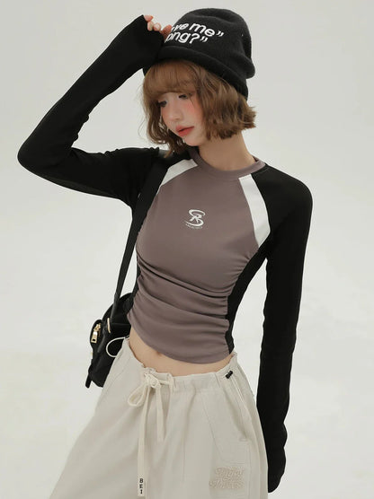 Kurze Farbe T Langer Kontrast American Hot Girl Slim