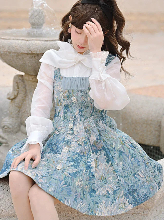 Hosenträger Wald Geschmack Öl + Schleife Hemd Farbe Kleid Krawatte Chiffon Rüschen