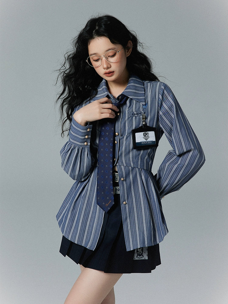 襟付きストライプフェイクツーピースポロシャツ