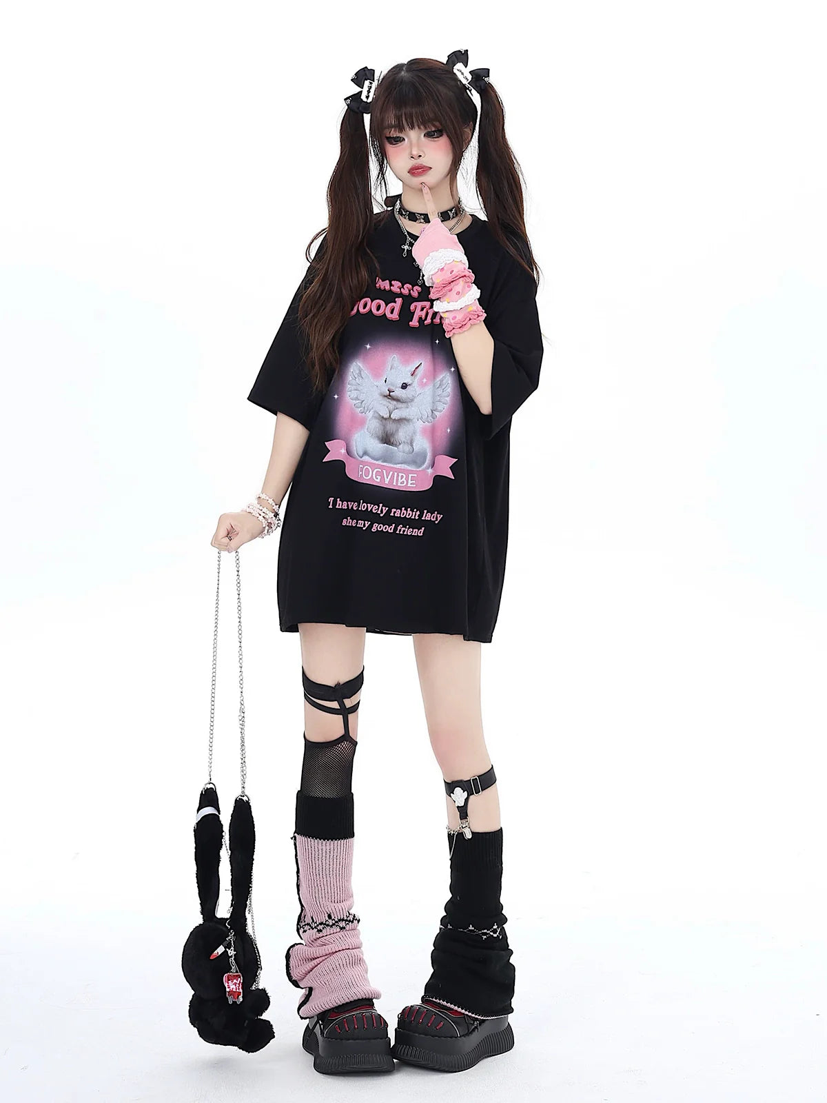 かわいいウサギのTシャツ ガーリー ゆるめ エンジェル