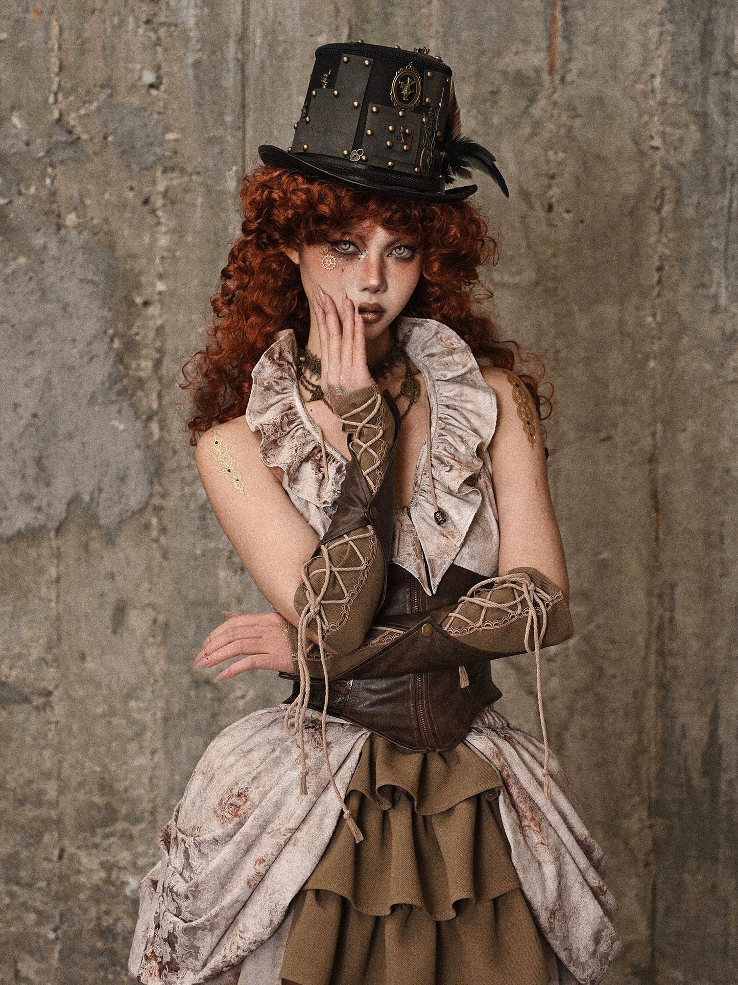 ストラップ スチームパンク スリーブ レトロ ダメージ加工 PU