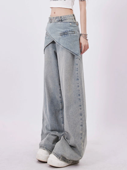 Cross Denim Waist Pants Wide
