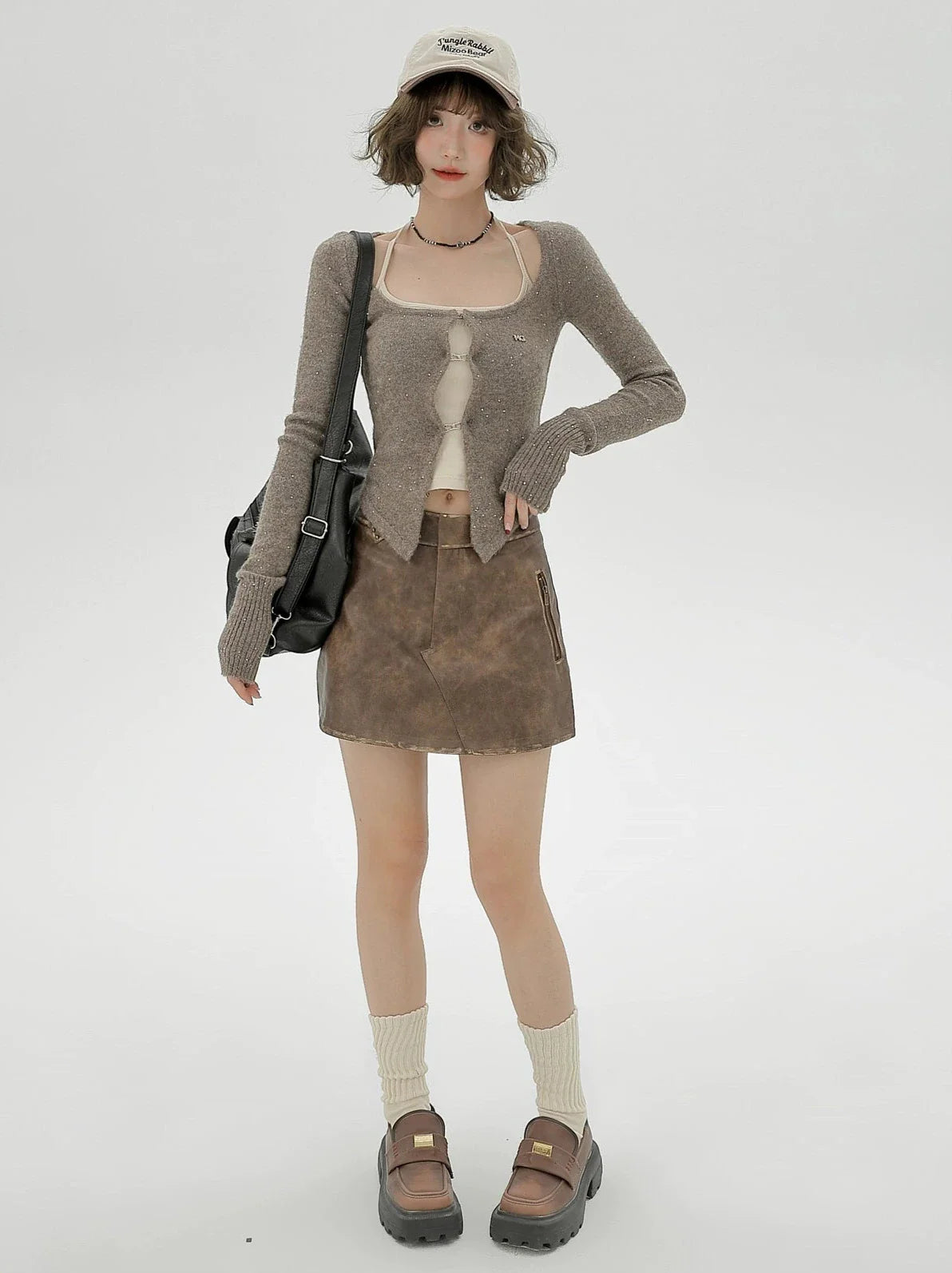 カーディガントップ レトロ サスペンダー スリム シャイニー アメリカン