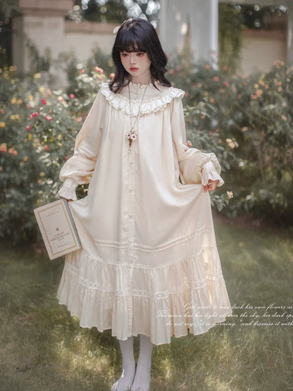 Retro Tencel Dress Lace French Freesia Elegant