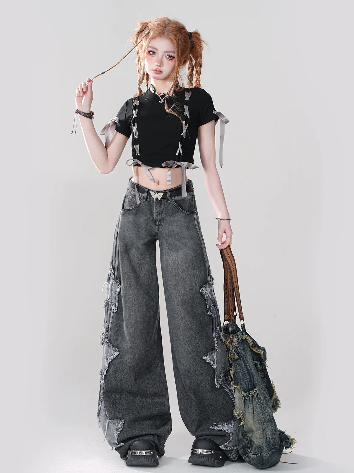 リボンTシャツ ノットデザイン ラブ ショート ブラック