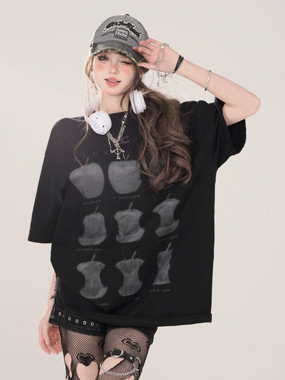 アップルプリント ルーズTシャツ アメリカン