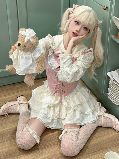 Vest Fleur + Princess Shirt + Pink Cake Skirt Girl