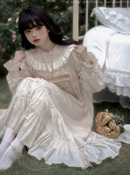 Retro Tencel Dress Lace French Freesia Elegant