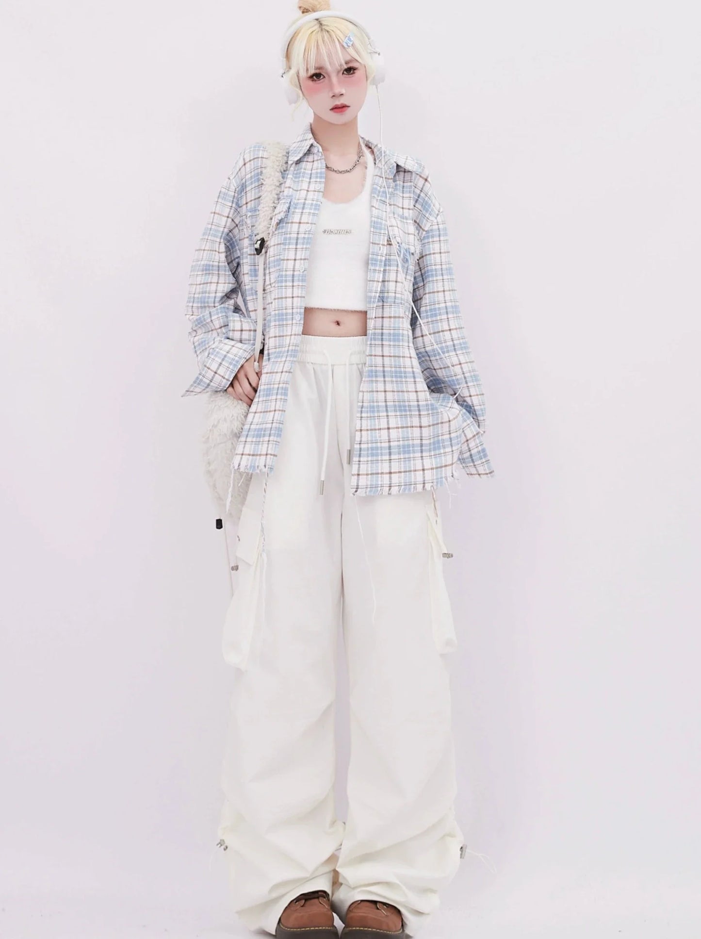 レトロシャツ オーバーチェック ブルー