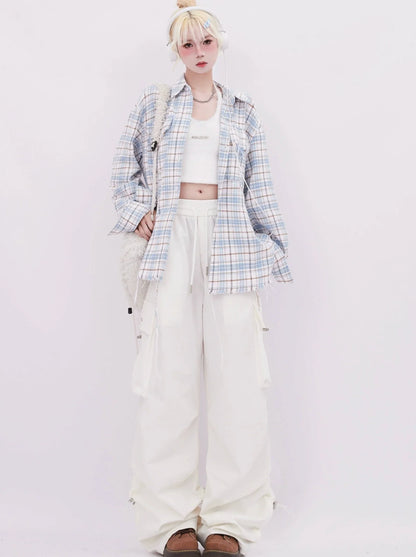 レトロシャツ オーバーチェック ブルー