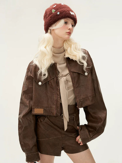 Osh Design Lederjacke mit Pelzkragen + kurze Lederhose