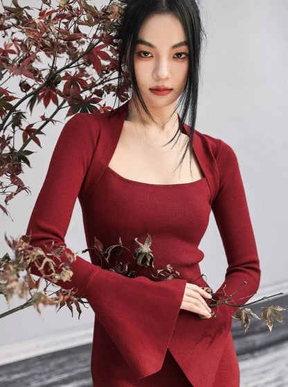 Retro Glockenkleid Dunkelrot