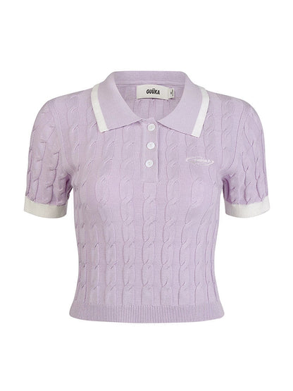 Lila Sommer-Strick-Poloshirt mit Twist