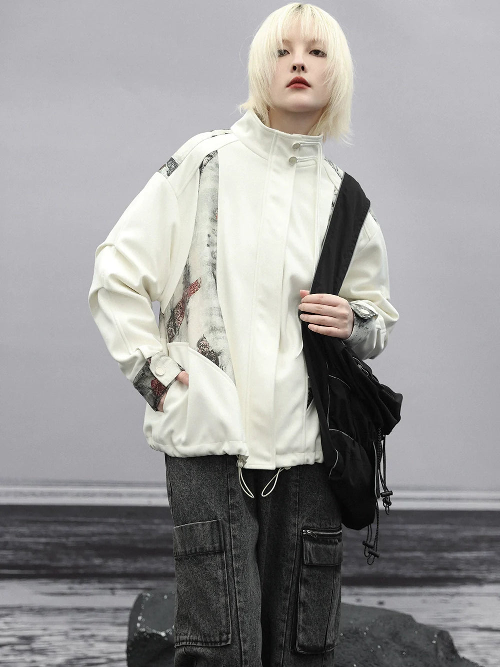 スプライシングジャケット チャイナプリント カジュアル