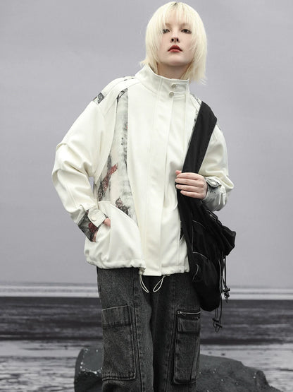 スプライシングジャケット チャイナプリント カジュアル