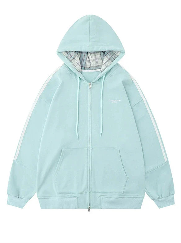 Hoodie Zip Check Casual Jacket Sports Sweat