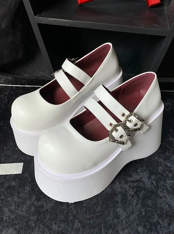 Gothic Round Retro Platform Toe Shoes Matte Punk Lace