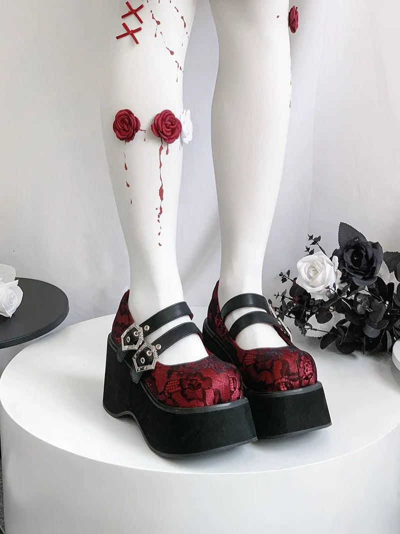 Gothic Round Retro Platform Toe Shoes Matte Punk Lace